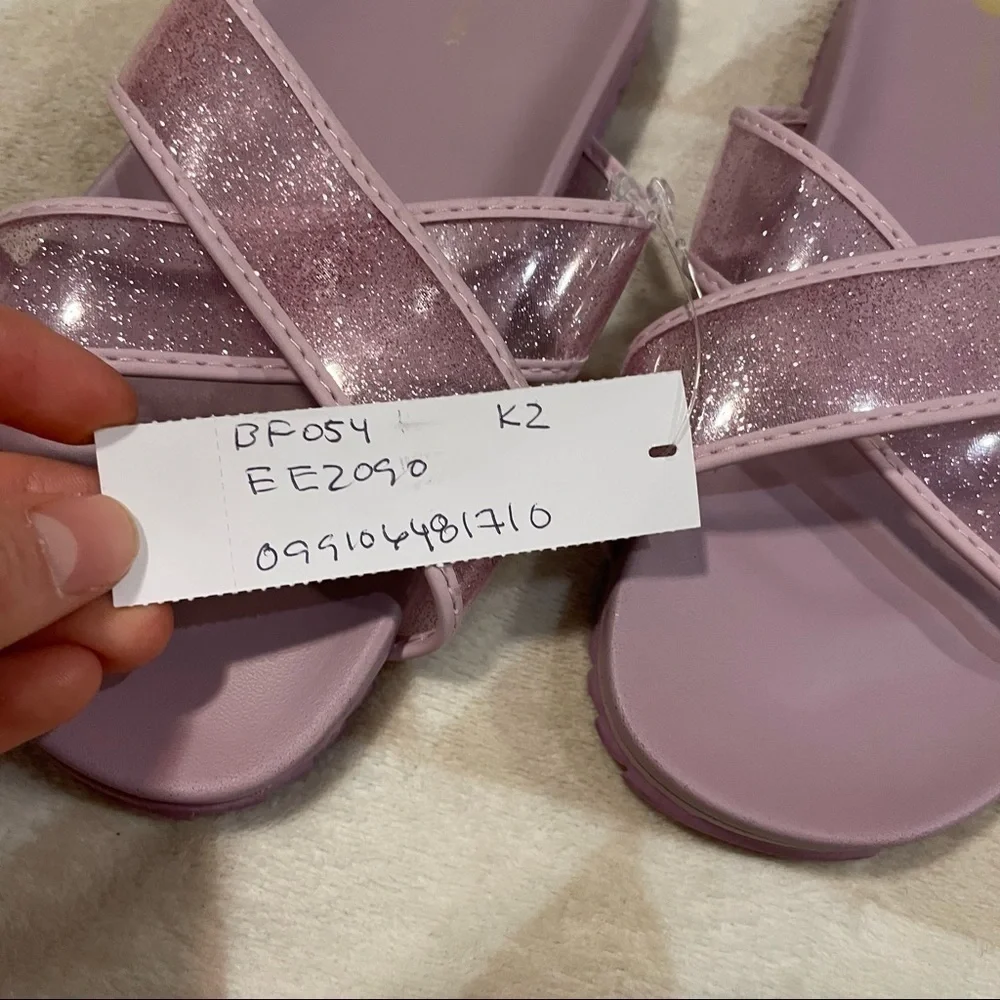 J crew girls slides pink lavender jelly cross strap